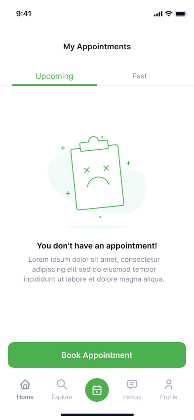 Cardio empty state for appointments on mobile