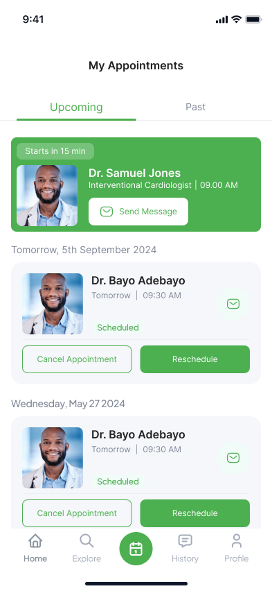 Cardio upcoming appointments list on mobile