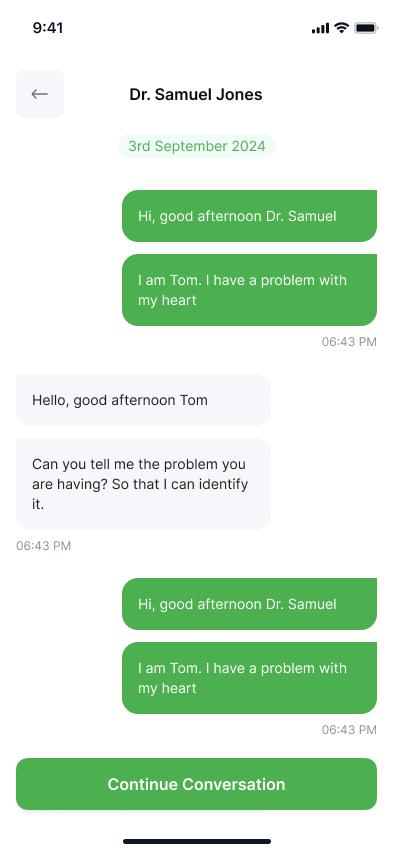 Cardio chat history list on mobile