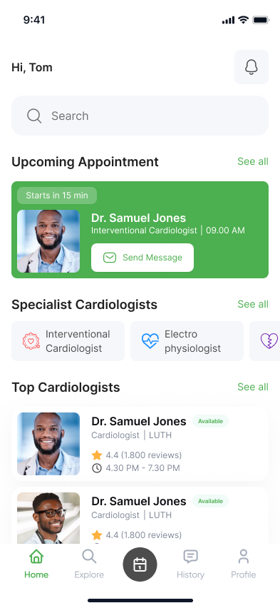 Cardio dashboard with an upcoming appointment card