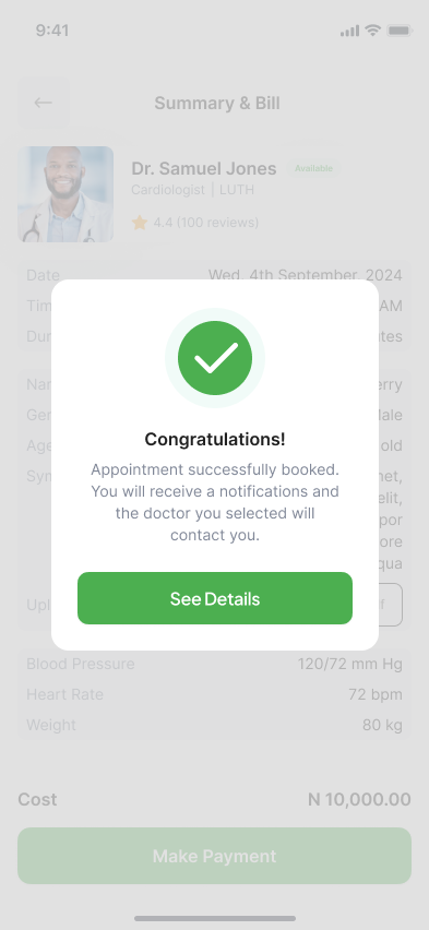 Cardio payment confirmation screen on mobile