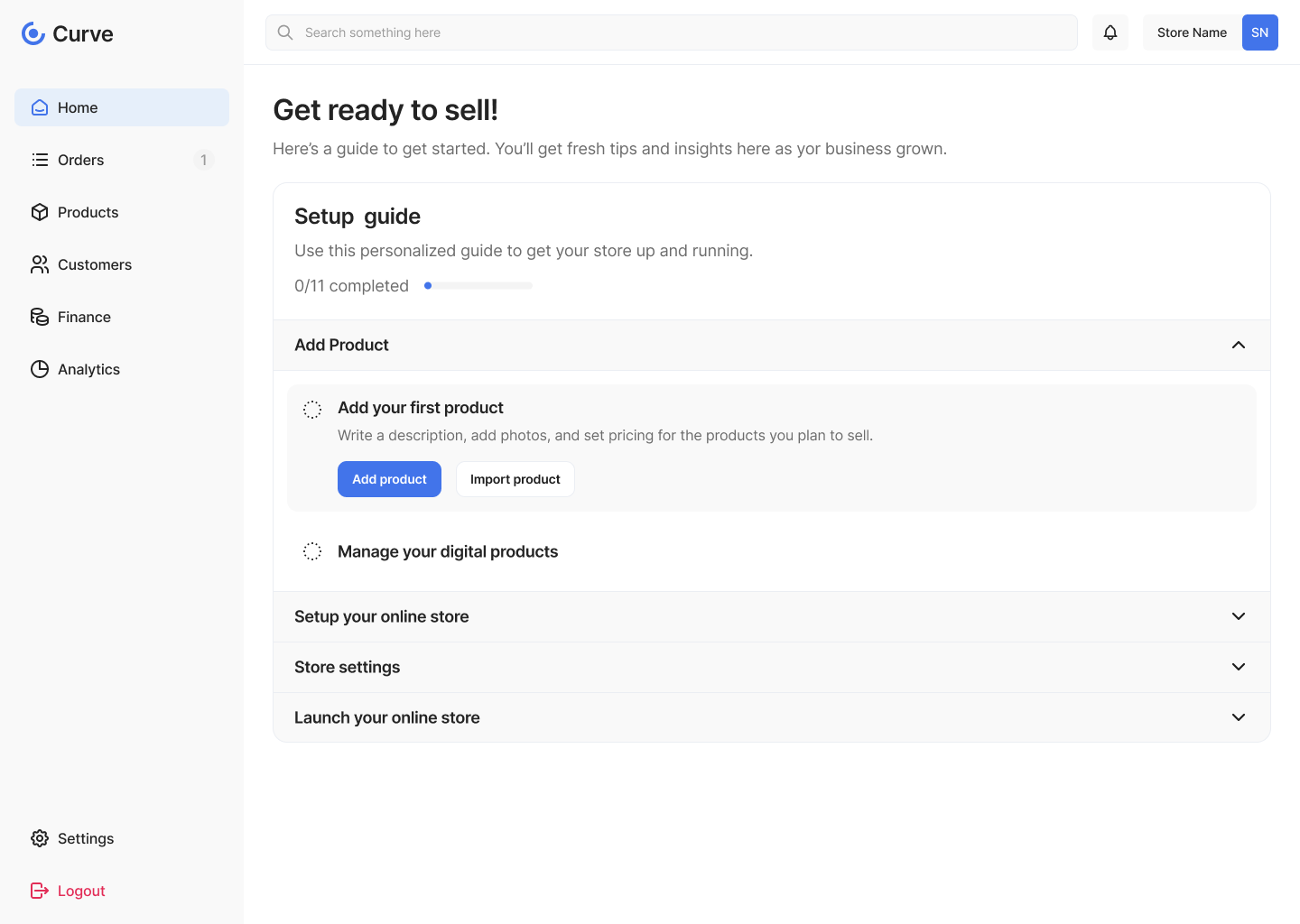 Curve dashboard setup guide checklist for new stores