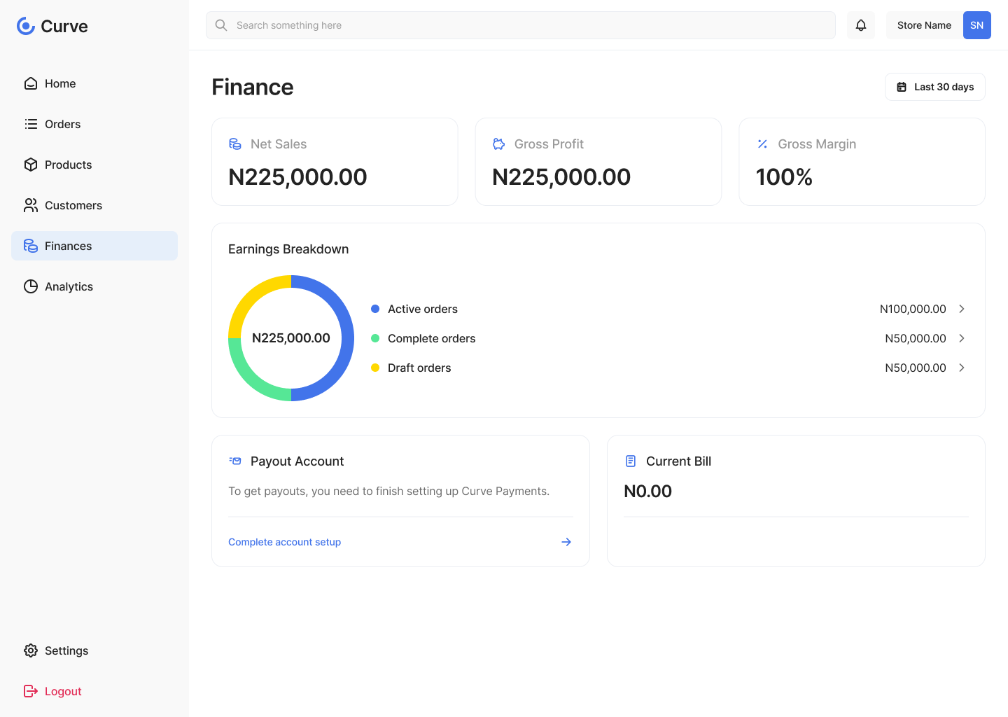 Curve finance overview screen