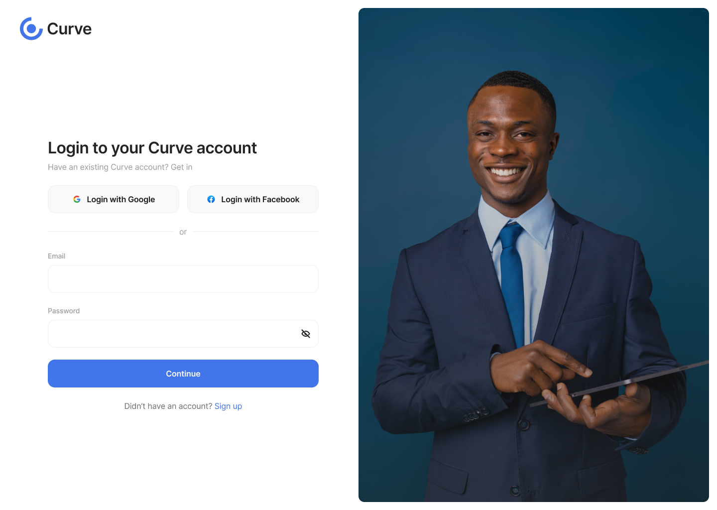 Curve login screen