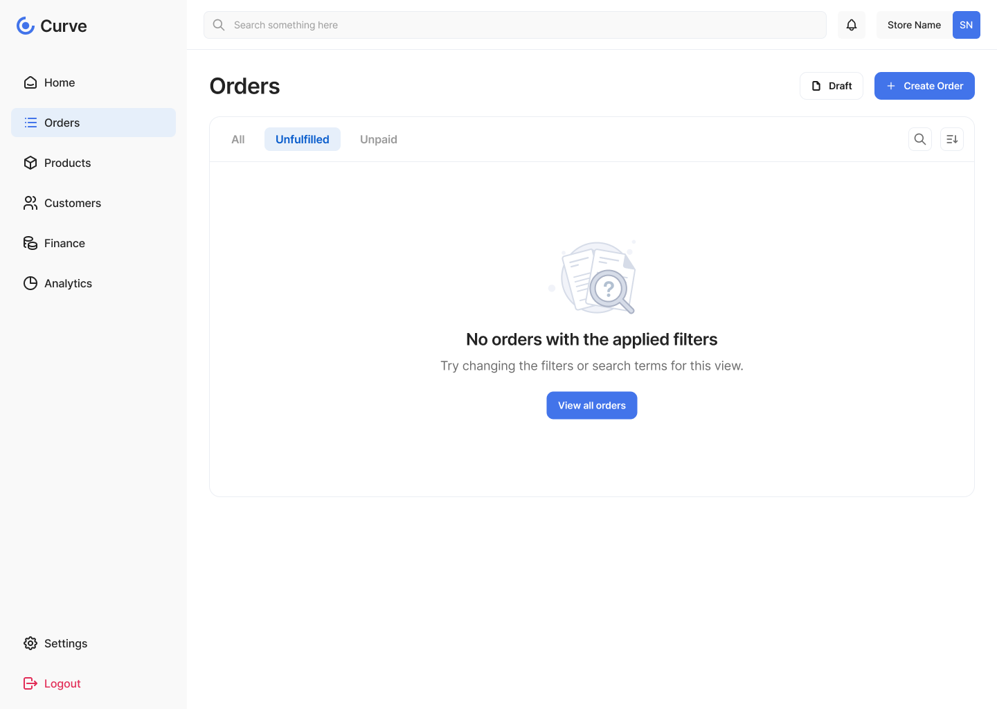 Curve orders list with applied filters