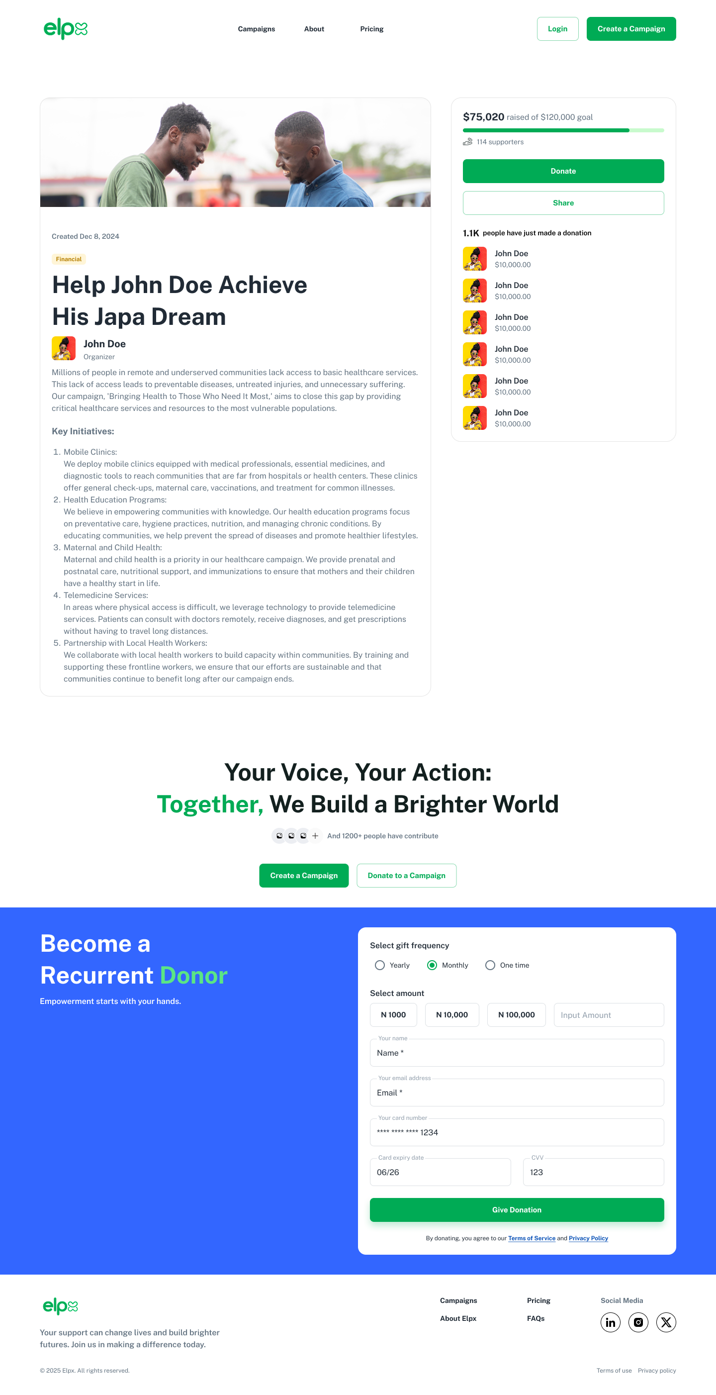 ELPX campaign detail page with donation panel and progress