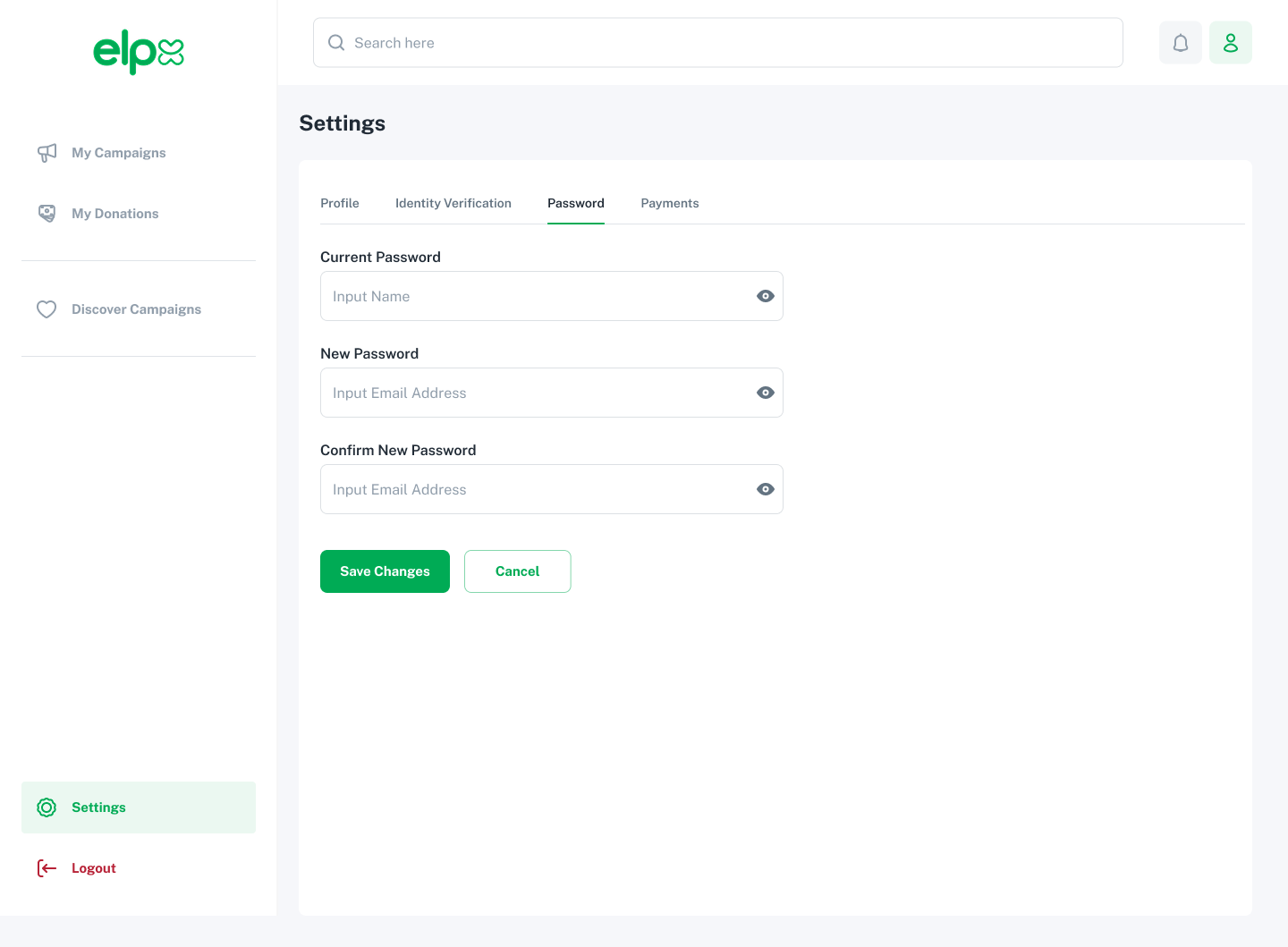 ELPX account settings password tab