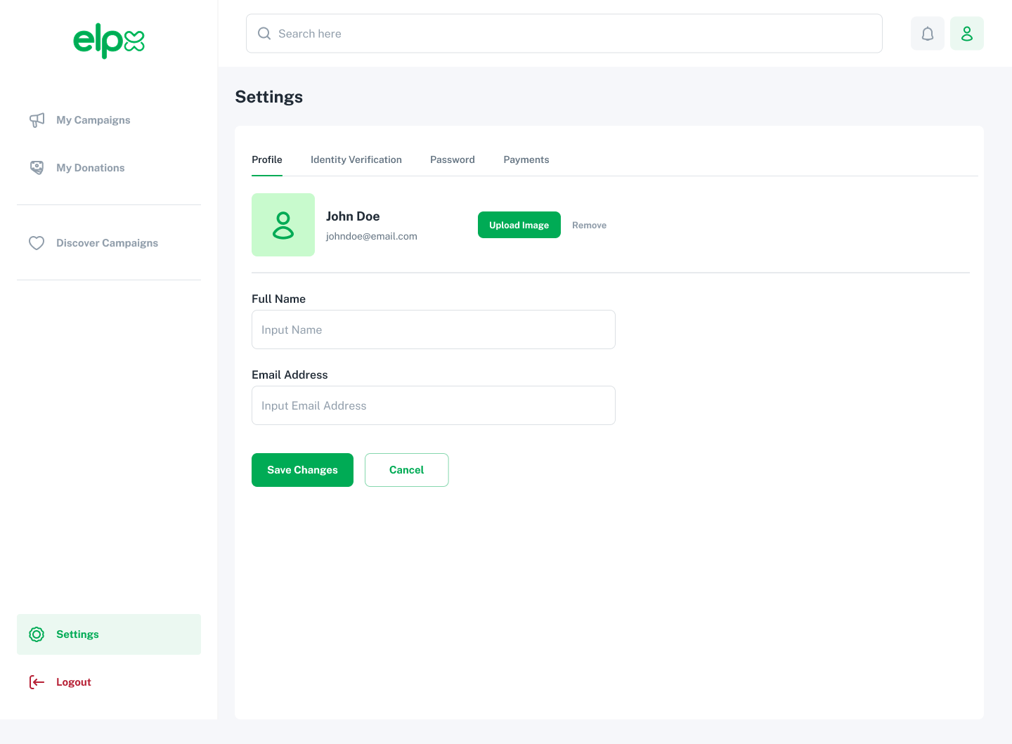 ELPX account settings profile tab