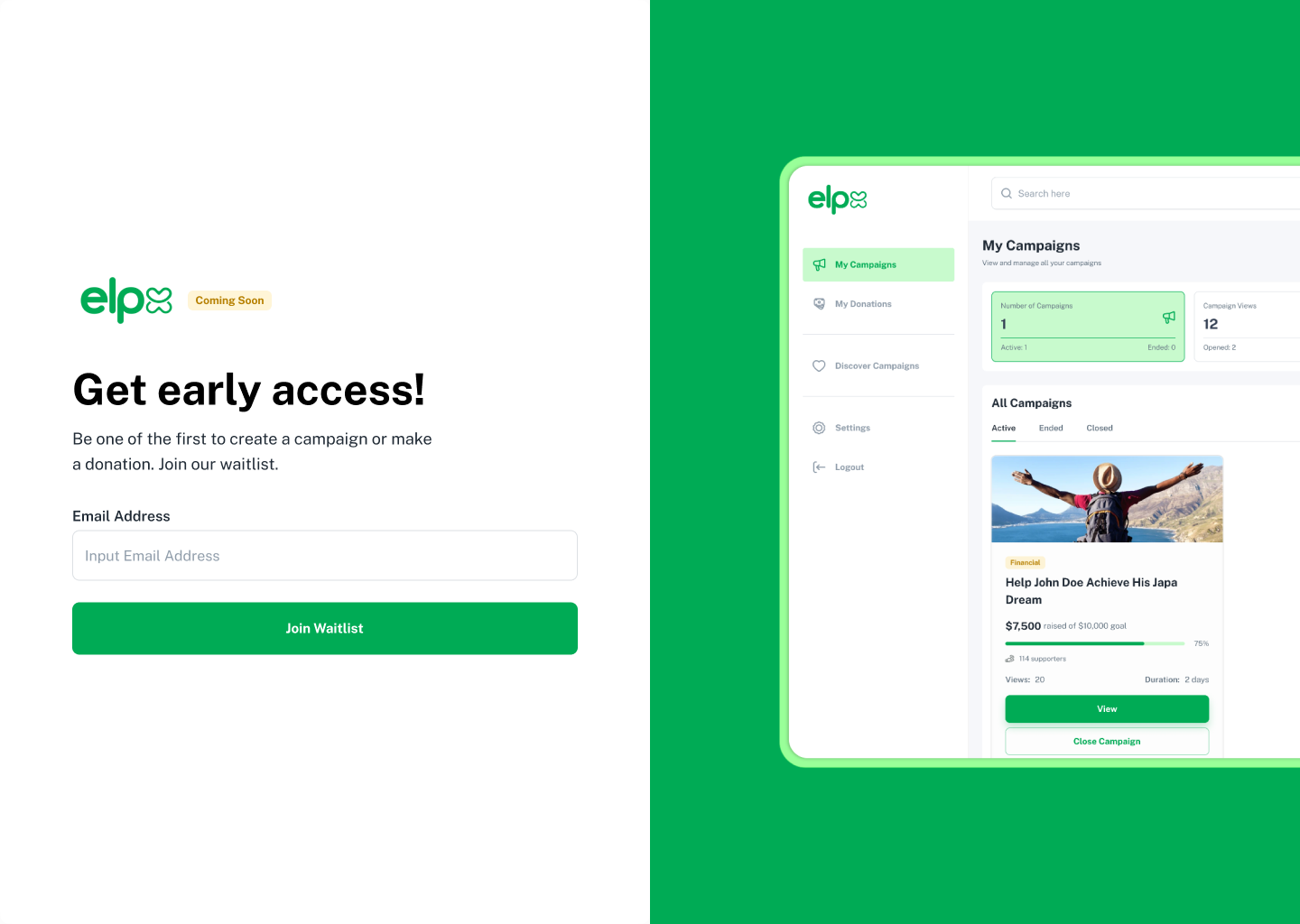 ELPX waitlist signup screen
