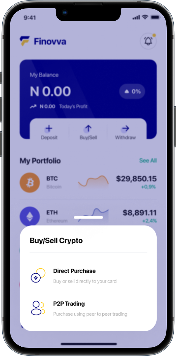 Finovva buy/sell crypto flow