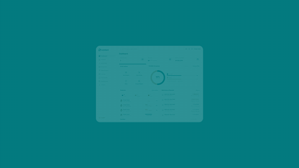 Rezidant product screens animating across admin, property manager, and tenant dashboards