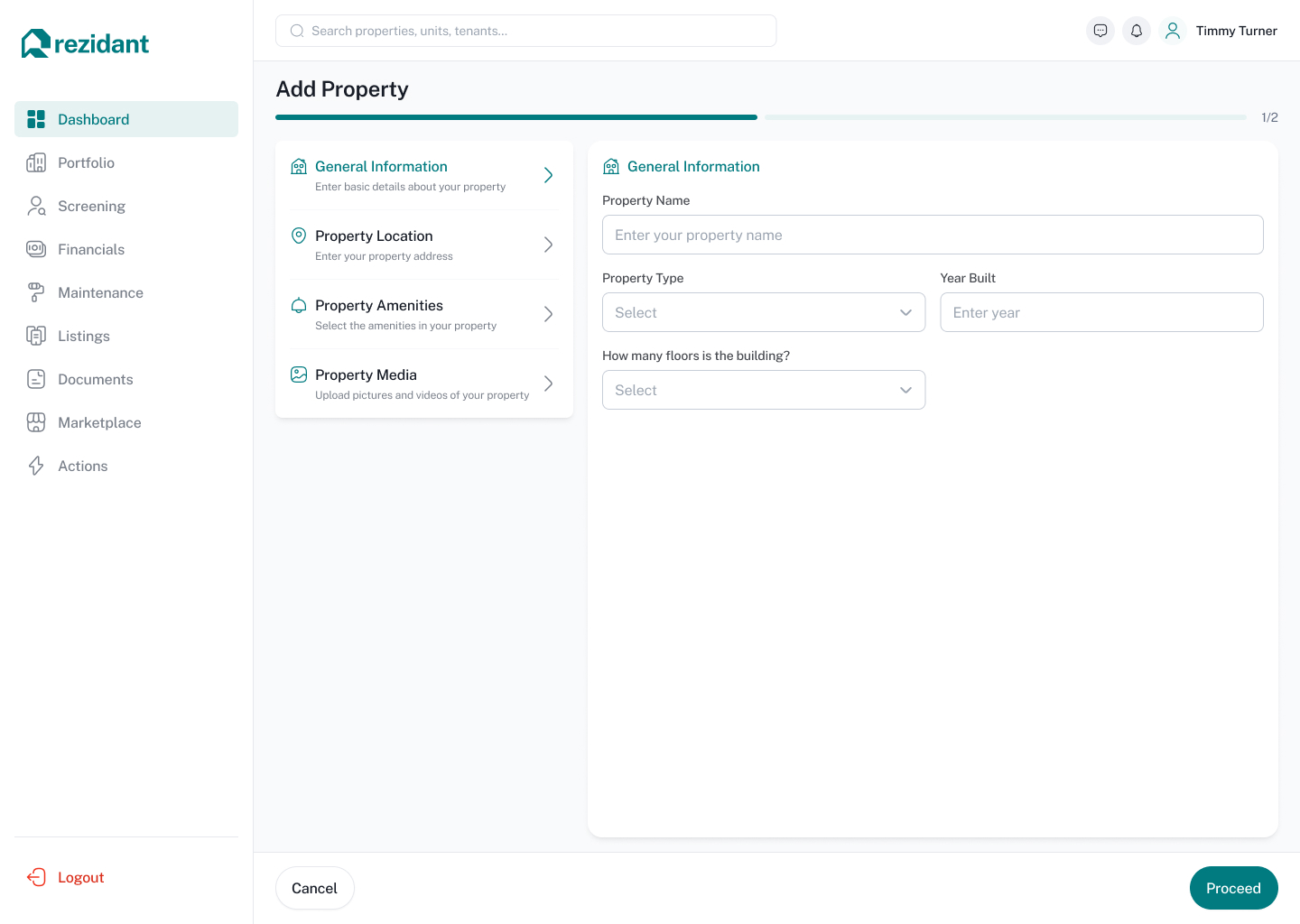 Rezidant add property wizard, general information step