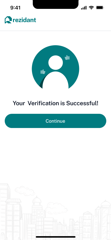 Rezidant tenant mobile KYC verification success screen