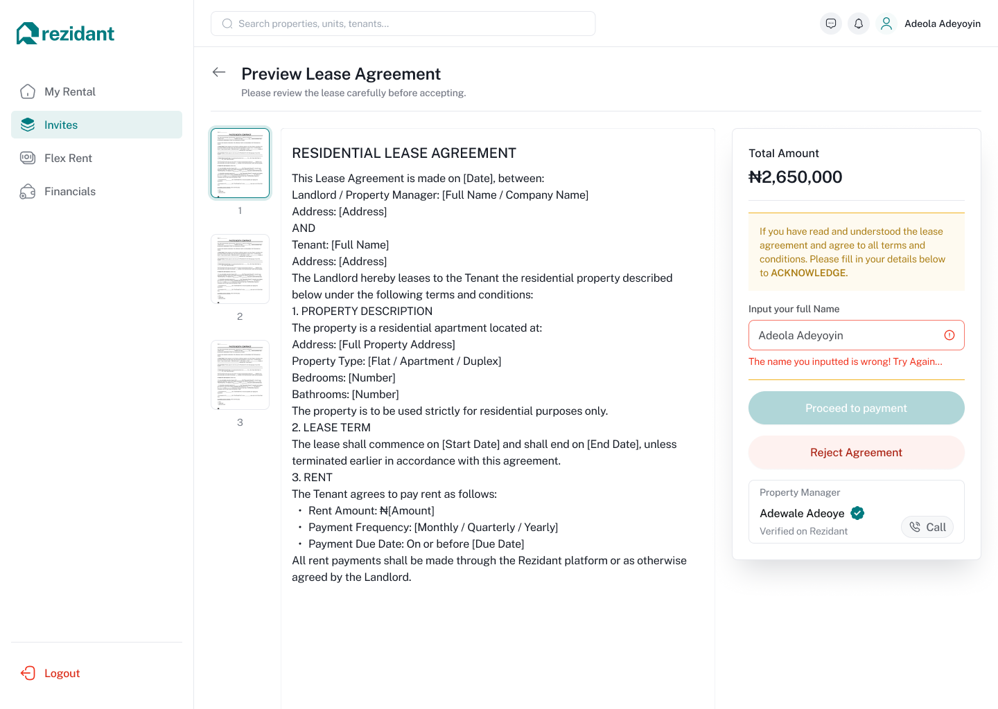 Rezidant tenant reviewing and signing a digital lease agreement