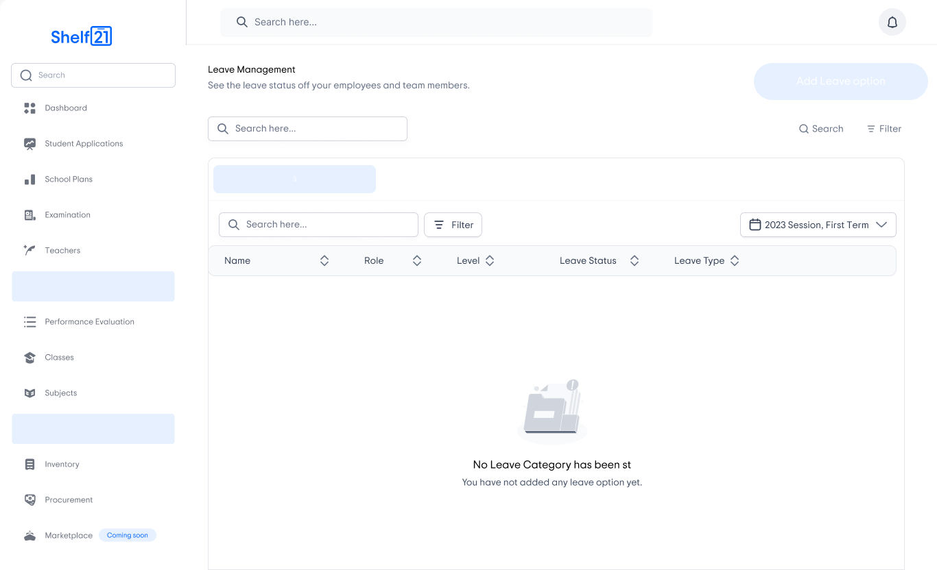 Shelf21 admin leave management screen
